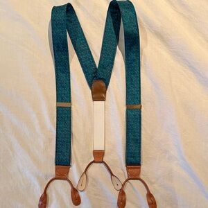 Elegant Teal Silk Suspenders with Leather Accents - silk vintage